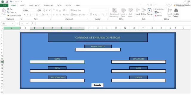 Aba Cadastro da nossa planilha