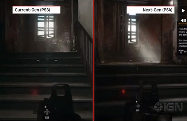 Comparação gráfica entre o PS3 e o PS4 no game Battlefield 4 (Fonte: IGN)