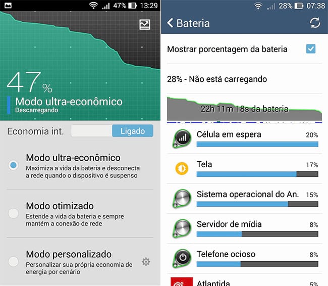 Sistema de economia de energia e controle padrão Android