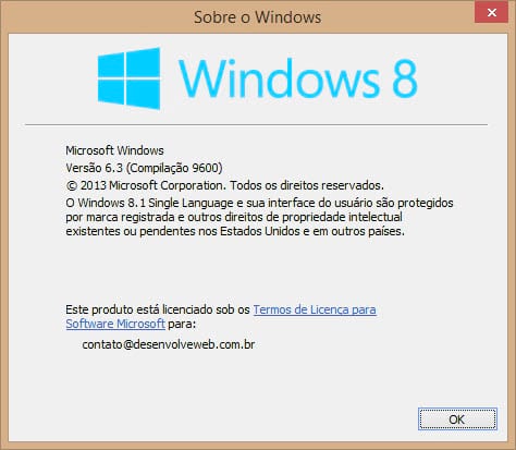 Versão do nosso sistema, rodando o Windows 8.1
