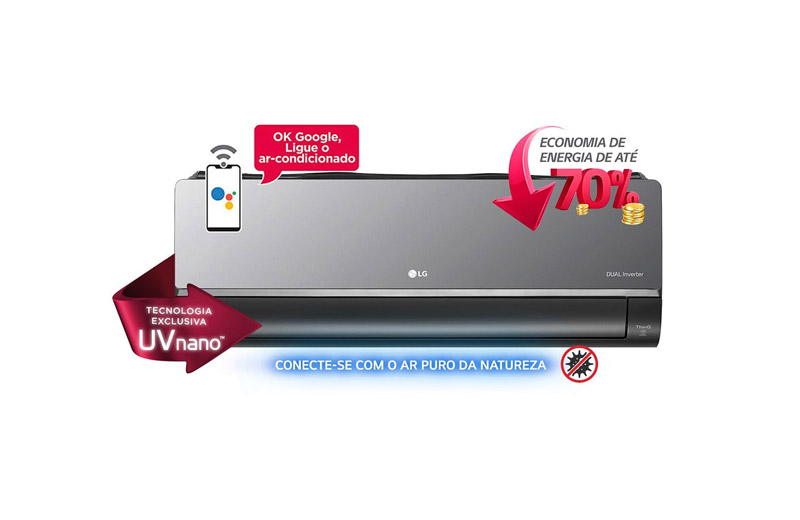 Ar Condicionado LG DUAL Inverter Voice Artcool UV Nano 9.000 Quente/Frio 220V