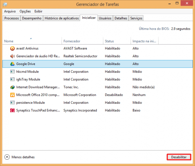 Desabilitando programas