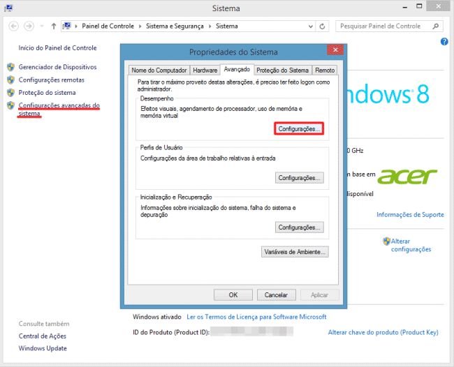 Desativando os efeitos visuais