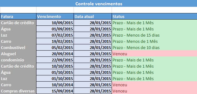 Calendário e agendador de tarefas e contas 2015 no Excel