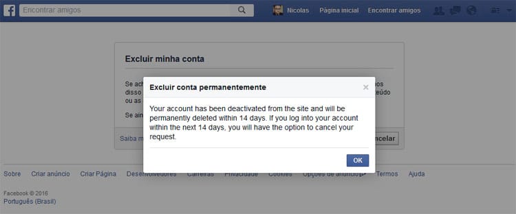 Excluir conta do facebook definitivamente Parte3