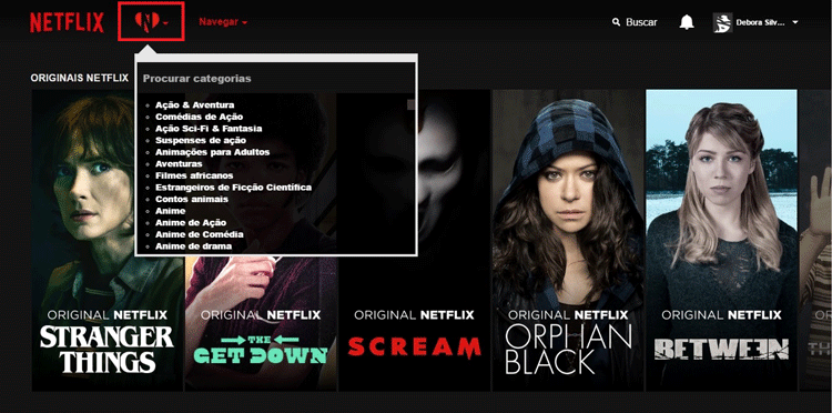 Como navegar no Netflix por categorias?