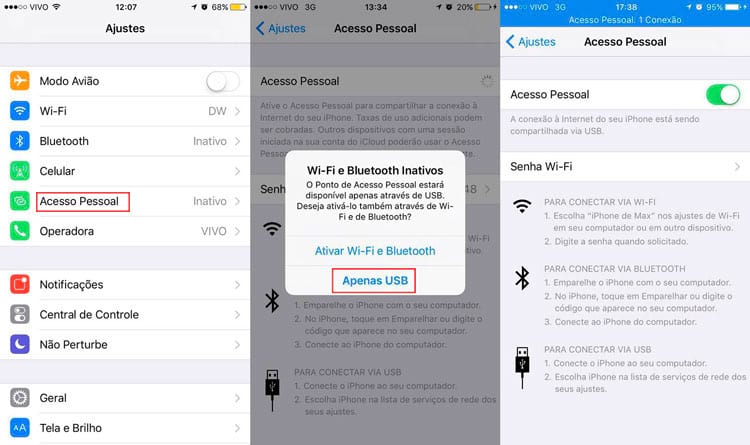 Como compartilhar com seu iPhone via cabo USB