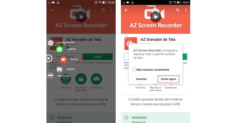 gravar tela do celular app