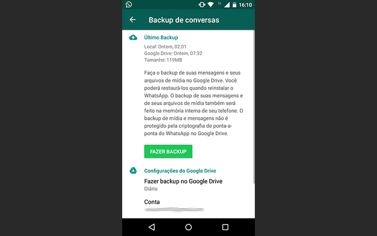 Backup de conversas. Backup de conversas.