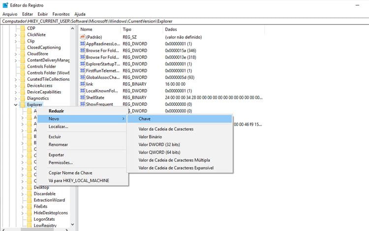 Criando a nova chave, com o nome de Serialize. Criando a nova chave, com o nome de Serialize.