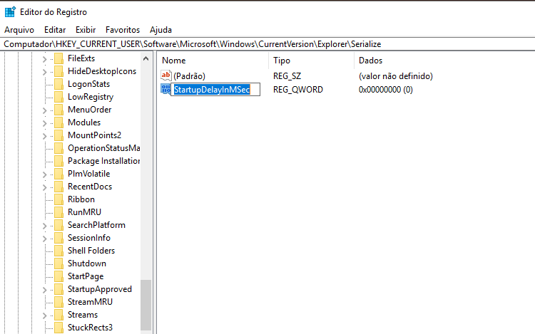 Renomeie o valor para StartupDelayInMSec