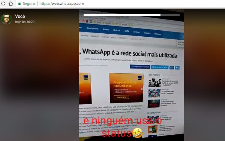 Odiada por muitos, função Status chega para o WhatsApp Web Odiada por muitos, função Status chega para o WhatsApp Web