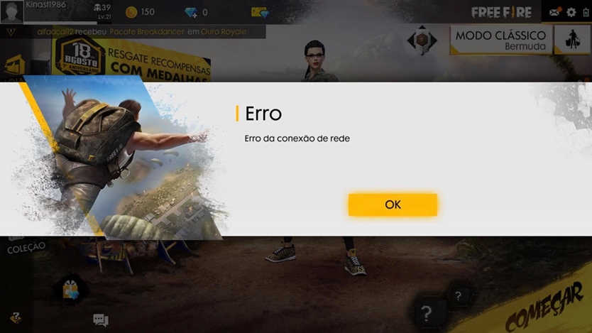 Como resolver os erros do Free Fire da conexão de rede e parar  inesperadamente?