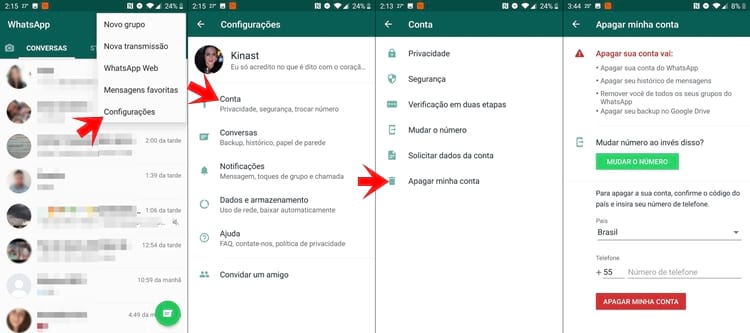 Excluir a conta do WhatsApp Excluir a conta do WhatsApp
