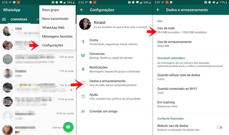 Uso de rede pelo WhatsApp Uso de rede pelo WhatsApp