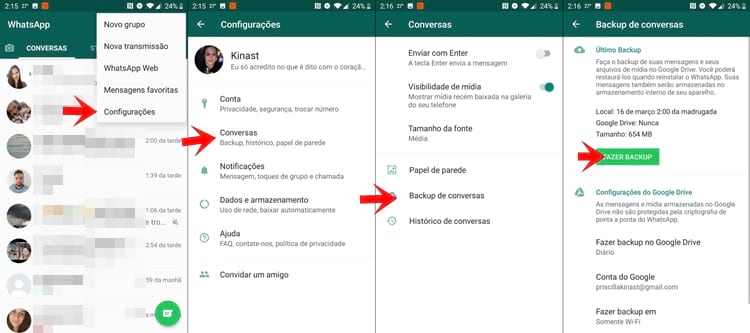 Backup de conversas no WhatsApp Backup de conversas no WhatsApp