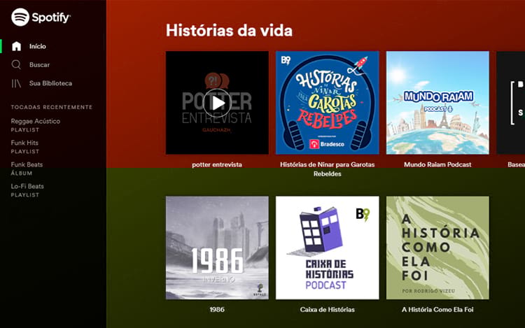 Spotify está incluindo episódios de podcasts junto com recomendações musicais Spotify está incluindo episódios de podcasts junto com recomendações musicais