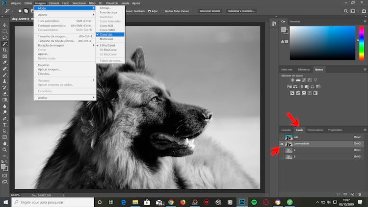 Imagem > Modo > Cores Lab Imagem > Modo > Cores Lab