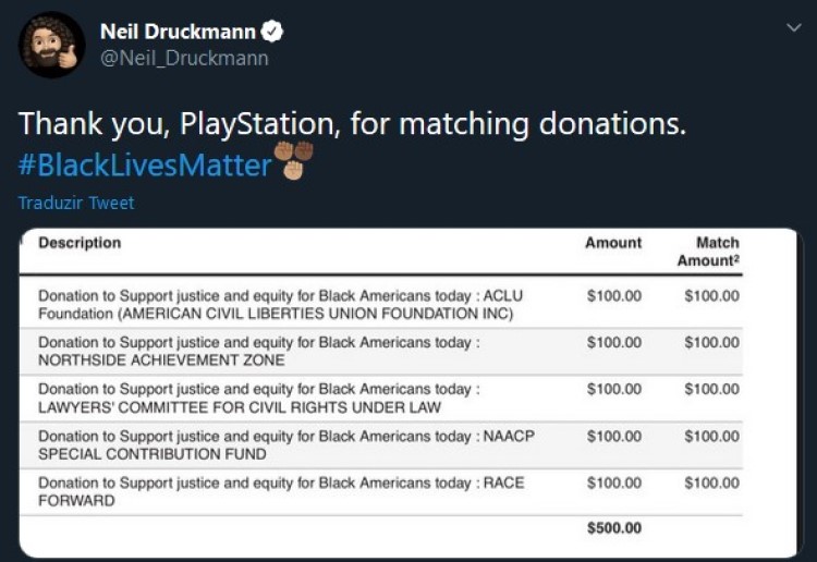 Neil Druckmann on X: Thank you, PlayStation, for matching donations.  #BlackLivesMatter  / X