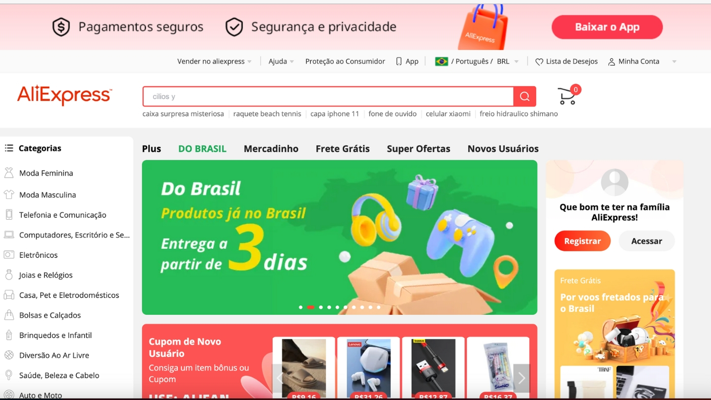 AliExpress: como encontrar lojas com produtos no Brasil