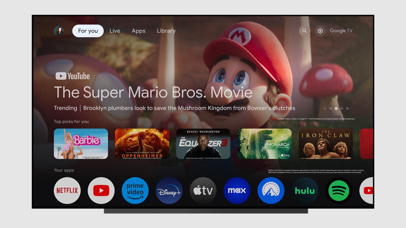 Sistema operacional para smart TVs, Google TV, ganha nova atualização com uma página inicial redesenhada. Fonte: Google