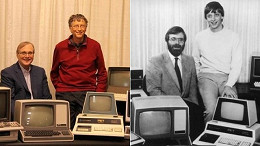 Bill Gates e Paul Allen recriam foto de 1981 no dia da Microsoft Bill Gates e Paul Allen recriam foto de 1981 no dia da Microsoft
