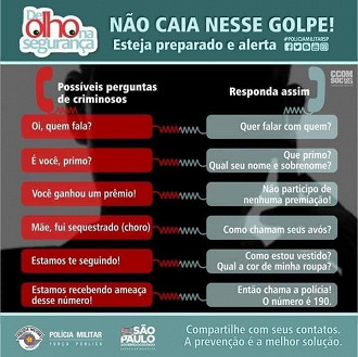Cartilha de proteção contra perguntas de criminosos por telefone. Polícia de São Paulo.