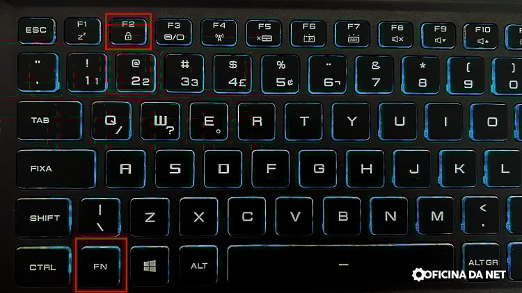 Ilustração do atalho de teclado FN F2