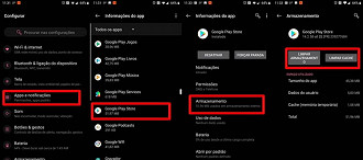 Limpar armazenamento e cachê da Google Play Store