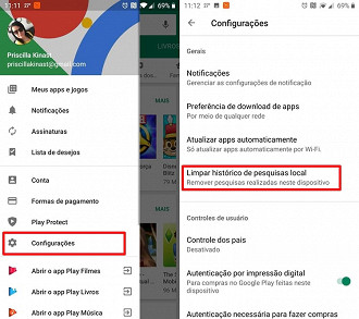 Limpar histórico de pesquisa da Google Play Store