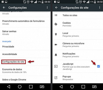 Como ativar o JavaScript no celular com o Chrome