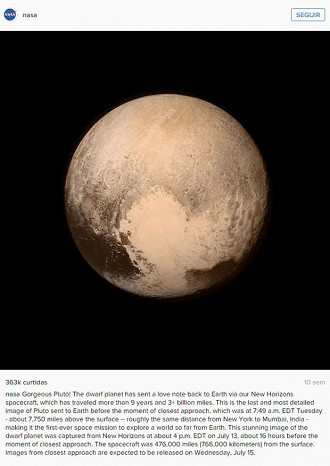 Imagem da superfície de Plutão divulgada pela NASA.