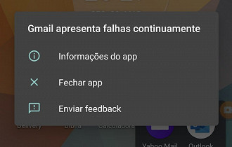 Erro ao acessar o aplicativo do Gmail. (Foto: Reprodução/Internet).