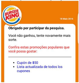 Novo golpe no WhatsApp usa Burger King como isca Novo golpe no WhatsApp usa Burger King como isca