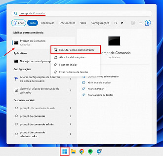 Acessando o Prompt de Comando como administrador no Windows 11.