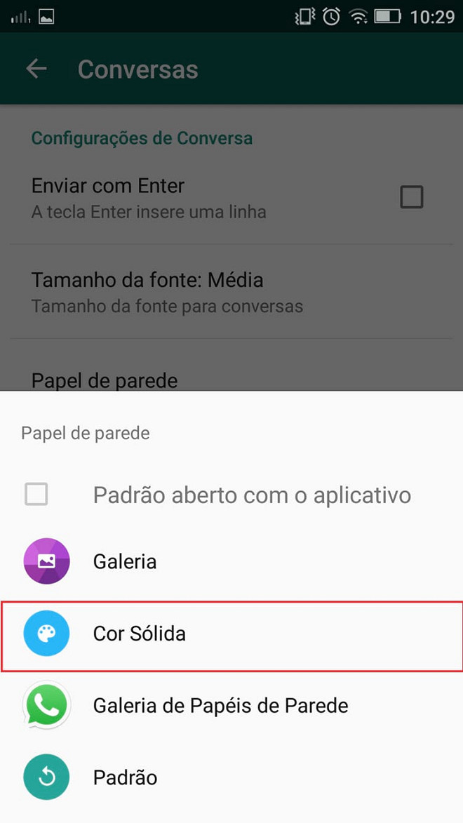 Como mudar a cor da tela de fundo do WhatsApp