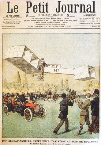 Jornal francês registra o evento que presenciou o voo de mais de 200 metros feito em novembro de 1906