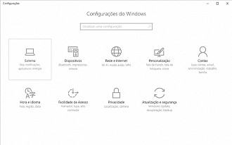 Menu Configurações do Windows.