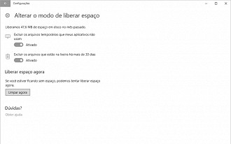 Neste menu você pode realizar a limpeza manual sempre que necessitar de espaço.