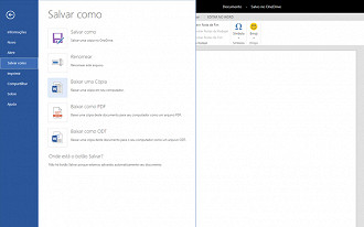 A opção Salvar como, salva o arquivo direto na nuvem do OneDrive, porém é possível baixar uma cópia offline.
