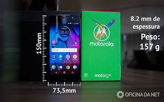 Dimensões do Moto G5S: 150 x 73.5 x 8.2 mm. Peso 157 gramas