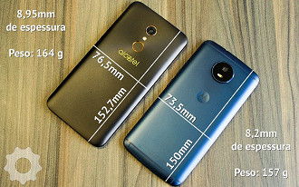 Medidas do Alcatel A7 e do Motorola Moto G5s