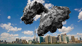 Ainda bem que passou longe. Esse é o 67P em comparação com a cidade de Toronto