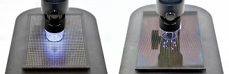 Diferença entre LEDs (à esquerda) e MicroLEDs (à direita).