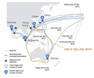 Mapa que explica o percurso dos cabos. (Imagem: divulgação do blog do Google)