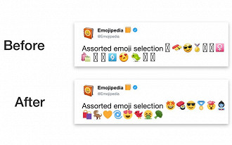 Antes e Depois com a seleção de emojis do Twitter. (Imagem: Emojipedia)