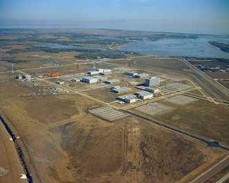 Visão aérea do Johnson Space Center, em 1963, quando ainda se chamava Manned Spacecraft Center (algo como 