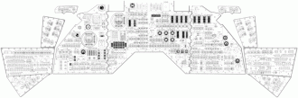 O console do cockpit Apollo CM Block II na configuração do Apollo 13. Mesmo com todos os controles, apenas uma pequena fração dos sistemas da espaçonave foi representada