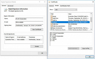 Certificado de assinatura do código da D-Link, usado para assinar o malware Plead.