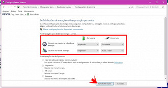 Opções do fechamento de tampa do notebook